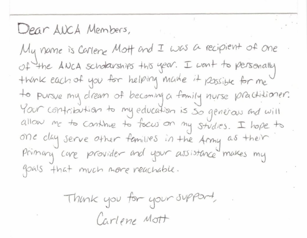 Carlene Mott Thank-you letter