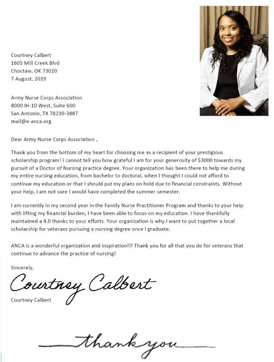 Courtney Calbert thank-you letter
